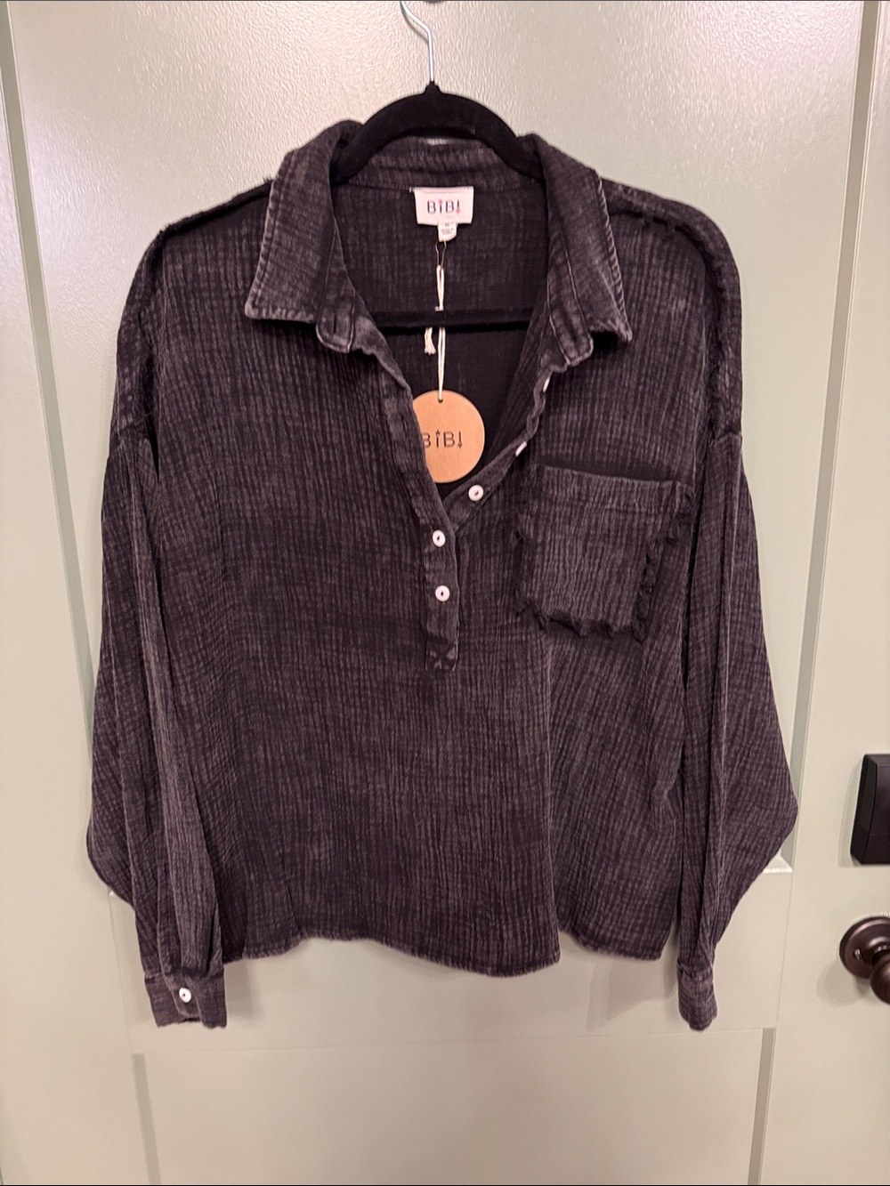 BiBi Washed Charcoal soft  Pullover Shirt